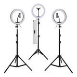 Kit 3 Ring Light Anel De Luz Led 10 26cm Tripé Grande 2,1m
