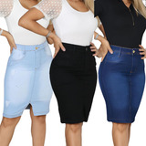 Kit 3 Saia Jeans Moda Evangélica Com Lycra Secretaria Social