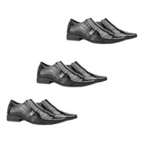 Kit 3 Sapatos Sociais Masculino Couro Bico Fino Oferta