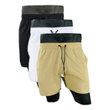 Kit 3 Short Bermuda Masculino Tactel Com Elastano Treino