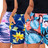 Kit 3 Shorts Feminino Estampado Praia Casual Treino Corrida