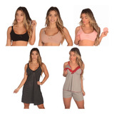 Kit 3 Sutiã De Amamentação +1 Baby Doll +1 Camisola Gestante