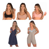 Kit 3 Sutiã De Amamentação +1 Baby Doll +1 Camisola Gestante