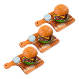 Kit 3 Tábuas Servir Burguer Petiscos Madeira Teca E Molheira