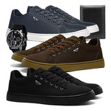 Kit 3 Tênis Masculino Casual Sapatênis + Carteira E Reló