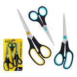 Kit 3 Tesoura Multiuso Aço Inox Papel Tecido Cozinha Costura