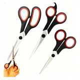 Kit 3 Tesoura Multiuso Aço Inox Papel Tecido Cozinha Costura