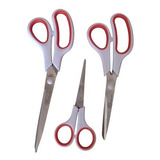Kit 3 Tesouras Aço Reforçada Multiuso Escolar Corte Costura