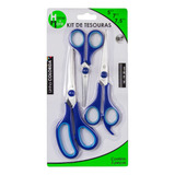 Kit 3 Tesouras Inox Cabo Borracha Corte Cabelo Escola Papel
