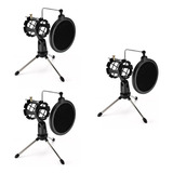 Kit 3 Tripé Com Pop Filter Suporte Pedestal Pequeno De Mesa