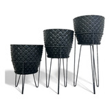Kit 3 Vasos 3d Diamante Luxo C/ Suporte Para Plantas E Decor