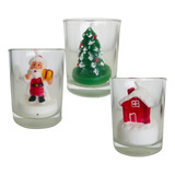 Kit 3 Velas 3d Enfeite De Natal Papai Noel Pinheiro Decorar Cor 3 Velas Variadas Árvore, Papai Noel E Casinha