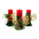 Kit 3 Velas Vermelhas Decorativas Para Natal Laço Dourado