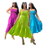 Kit 3 Vestido Alça Midi Plus Size Moda Gravida Gestante