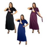 Kit 3 Vestidos Amamentação Longo Cores Premium Manga Curta