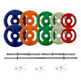 Kit 30kg Anilhas Emborrachadas Com Barras Tubo 40cm E 1,20m