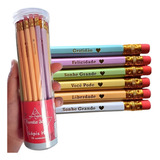 Kit 32 Lápis Hb Grafite Mensagens Motivacionais E Borracha
