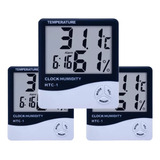 Kit 3un Termo-higrômetro Digital Relógio Temperatura