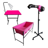 Kit 3x1 Mesa Tosa Pet + Banheira Rosa + Secador Profissional
