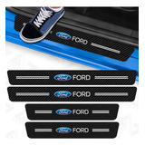 Kit 4 Adesivo Soleira De Porta Carro Ford Fibra De Carbono