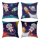 Kit 4 Almofadas Cheias Decoração Infantil Astronauta 30x30cm