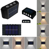 Kit 4 Arandela Solar 2 Focos Parede 10 Fachos Led Externa 