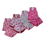 Kit 4 Baby Doll Estampa Com Babado Roupa De Dormir Do 1 Ao 3