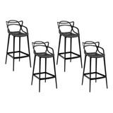 Kit 4 Banquetas Altas Cozinha Bar Masters Allegra Pretas