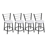 Kit 4 Banquetas Baixa Preta Assento Branco Balcão Mesa Bar