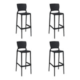 Kit 4 Banquetas Safira Alta Bar Preto Tramontina 92138/009