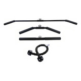 Kit 4 Barras Puxador Triceps Pulley Reto Curvo Costas Corda