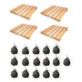 Kit 4 Bases De Madeira Para Vasos Com Rodas Preto