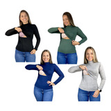 Kit 4 Blusa Amamentação Slim Gola Alta Premium Manga Longa