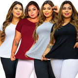 Kit 4 Blusa Camiseta Plus Size Bata Soltinha Academia