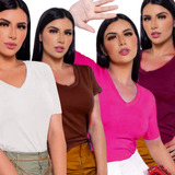 Kit 4 Blusas Feminina Babylook T Shirt Uniforme Social Chic
