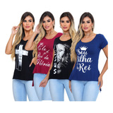 Kit 4 Blusas T-shirt Frases Evangélicas