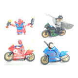 Kit 4 Boneco Miniatura Super Heróis Sy + Moto + Acessórios
