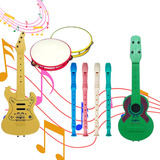 Kit 4 Brinquedos Infantil Violão Pandeiro Flauta Guitarra