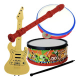 Kit 4 Brinquedos Violão Pandeiro Flauta Tambor Infantil