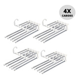 Kit 4 Cabide Para Calças Jeans Multifuncional 5 Divisórias Retrátil Inox Dobrável