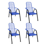 Kit 4 Cadeira De Fio Cordinha Jardim Varanda Quintal Area Externa Colorida Cor Azul Ps Móveis