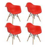 Kit 4 Cadeiras Charles Eames Eiffel Design Wood Com Braços