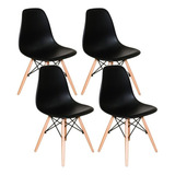 Kit 4 Cadeiras Charles Eames Eiffel Wood Design Pretas