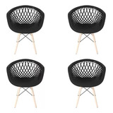 Kit 4 Cadeiras Web Cloe Clarice Sidera Base Wood Preto
