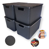 Kit 4 Caixas Organizadora Rattan Empilhavel