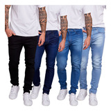Kit 4 Calça Jeans Sarja Masculina Slim Skinny C Elastano