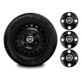 Kit 4 Calota Centrais Preta Fiat Uno Roda Ferro Aro 13 14 15