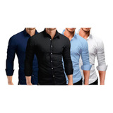 Kit 4 Camisa Social Masculina Tecido Não Amassa Slim Fit