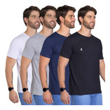 Kit 4 Camisetas Masculinas Slim Fit Básicas Algodão