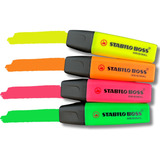 Kit 4 Caneta Marca Texto Cor Non Stabilo Boss Escritório